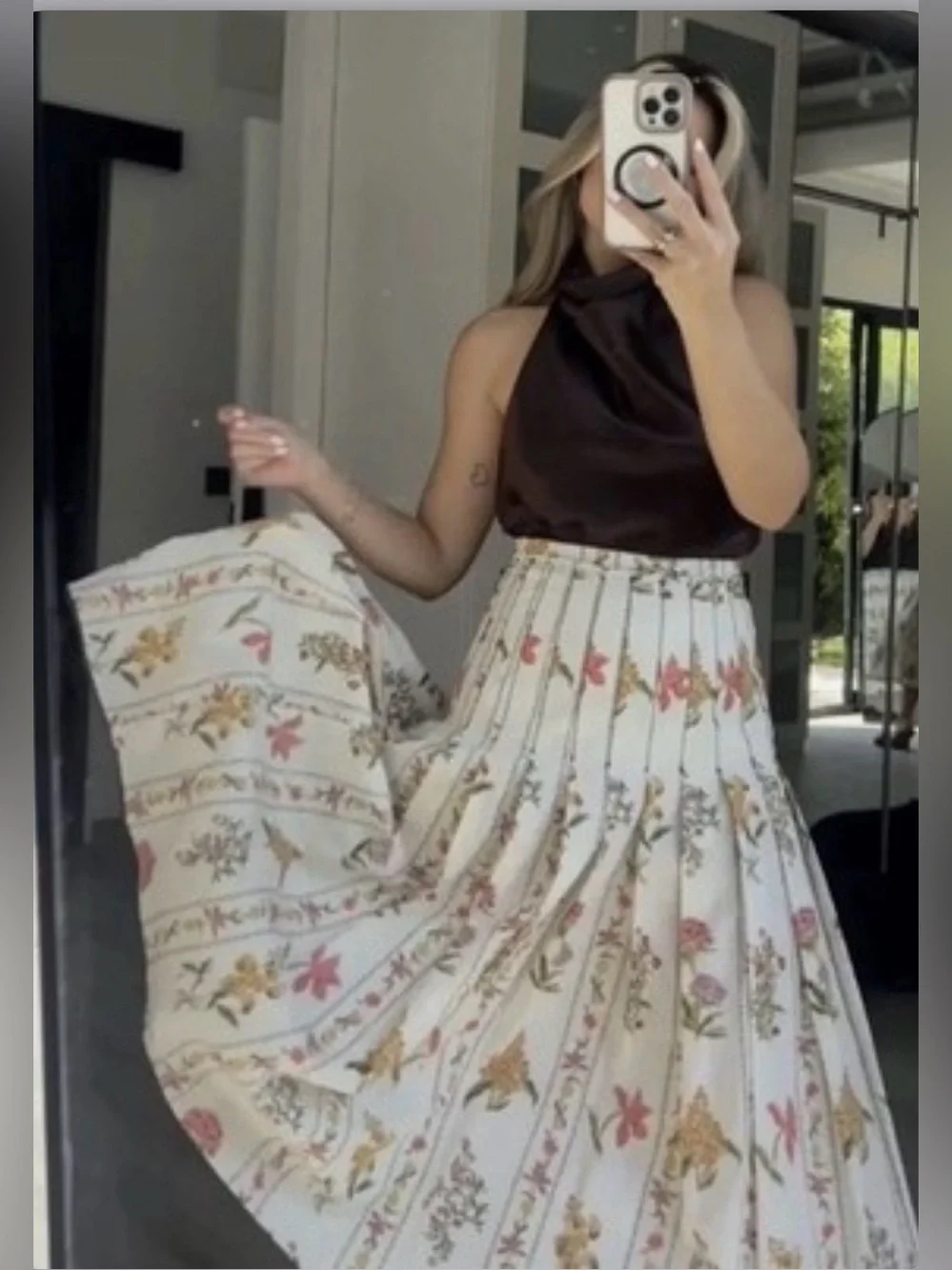 ZARA Floral Pleated A-Line Midi Skirt, ZW Collection. XS NWT
